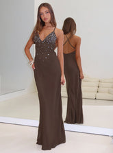 Dannelle Sequin Maxi Dress Brown